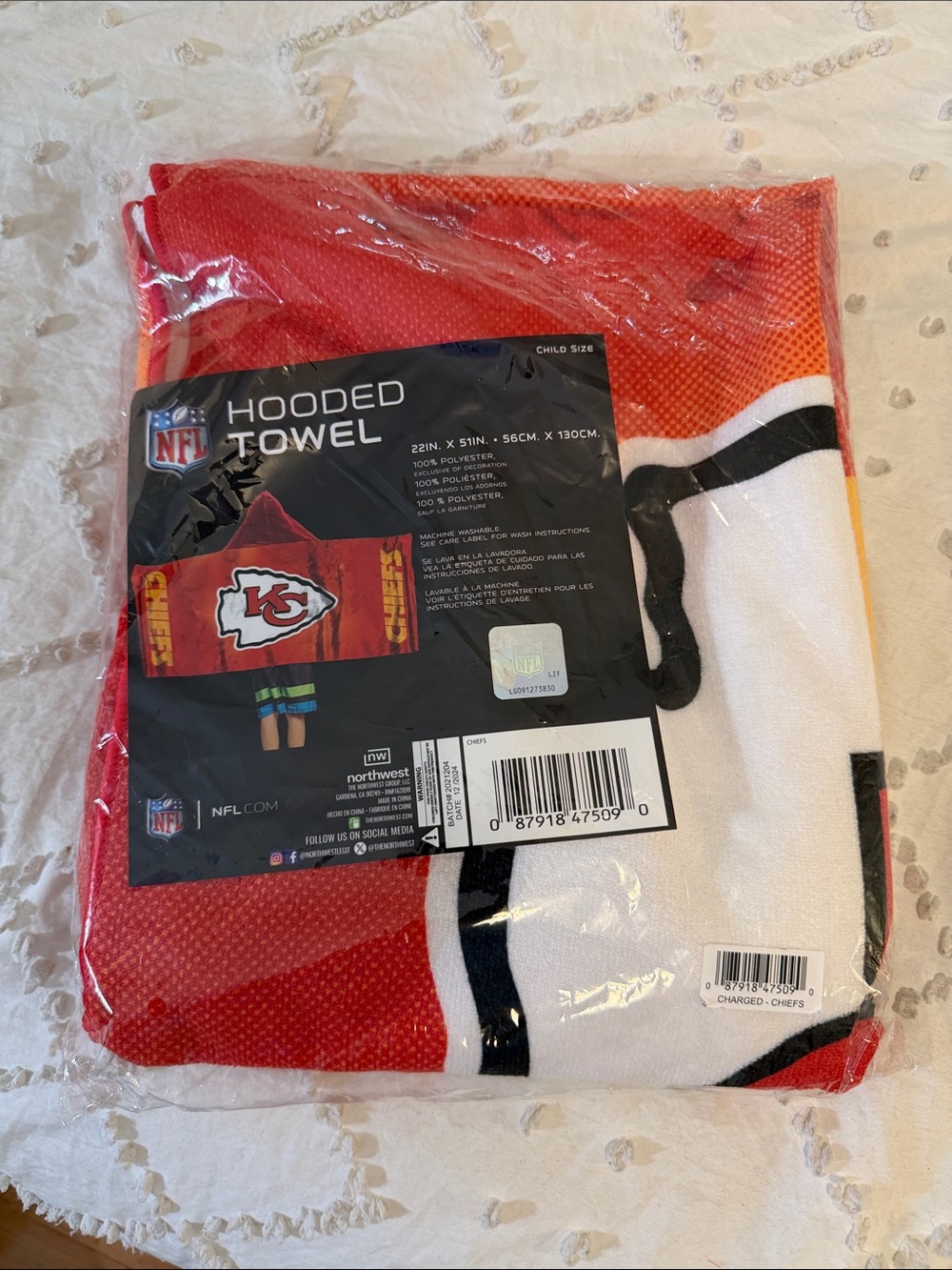 NFL Kansas City Chiefs Red White Hooded Towel new